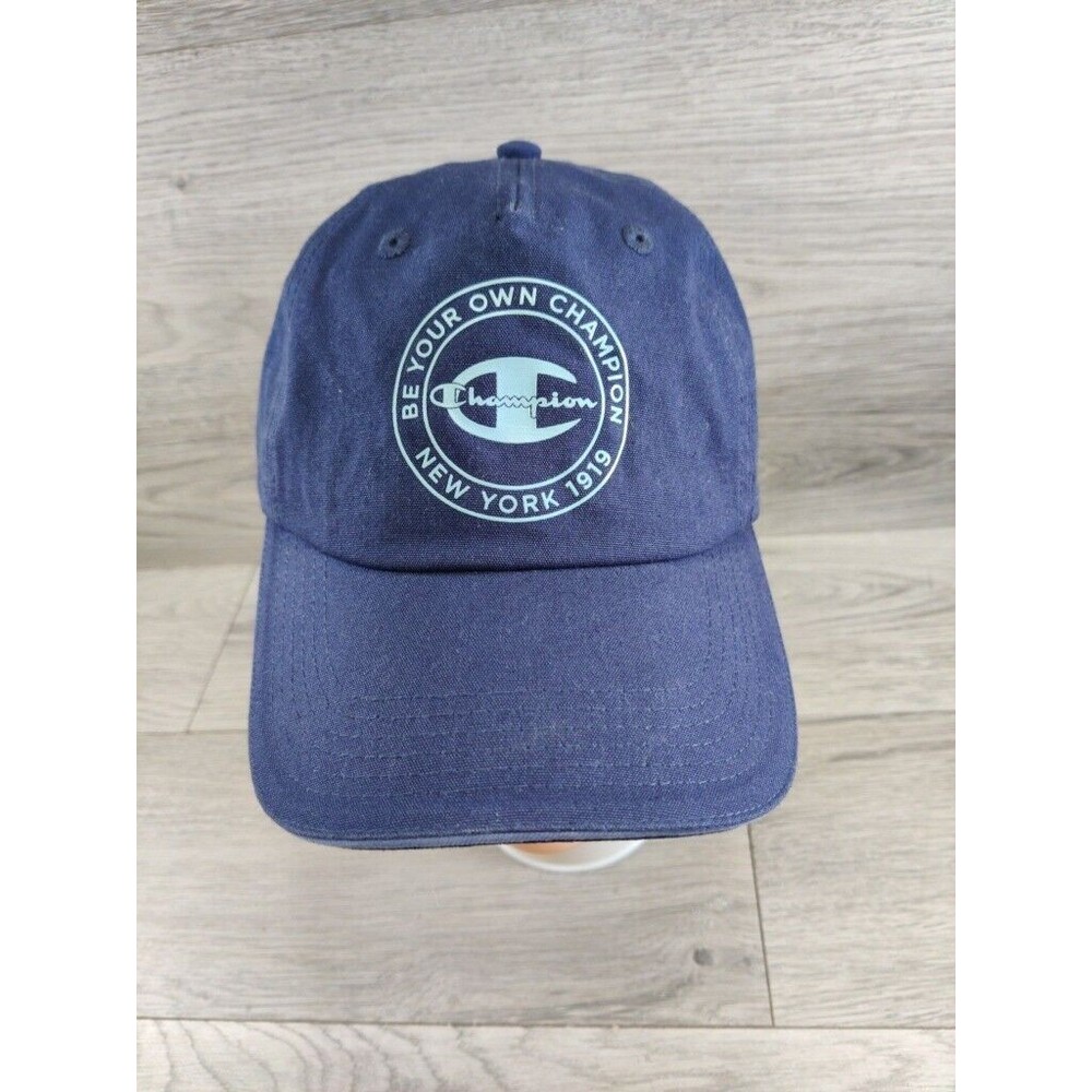 Champion Logo Hat Cap Strap Back Baseball Dad Cap Navy Blue Be Your Own Champion